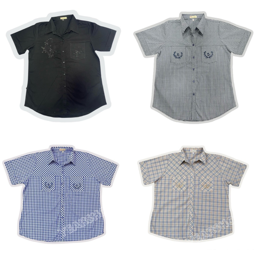เสื้อเชิ้ตผู้หญิงสีดำ เสื้อเชิ้ตคุณแม่ คอปก สีดำแขนสั้น  เสื้อไว้ทุกข์ ผู้ใหญ่ ผู้หญิง คุณแม่ รอบอก40-50นิ้ว