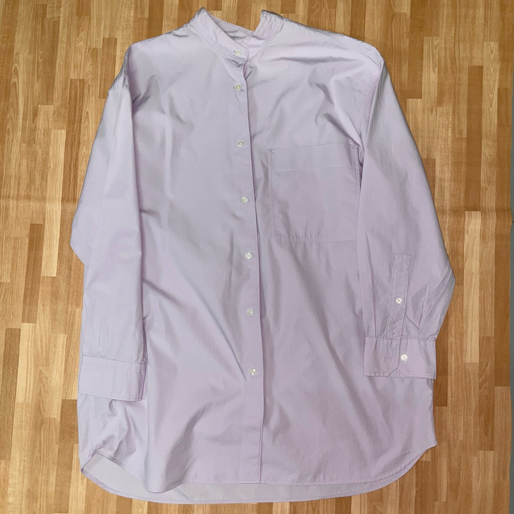 ⚡️สินค้าตำหนิ ลดราคา ⚡️ยูนิโคล่ เสื้อผู้หญิงผ้าคอตตอน U OVERSIZED FIT LONG SLEEVED SHIRT ม่วง M ของแ
