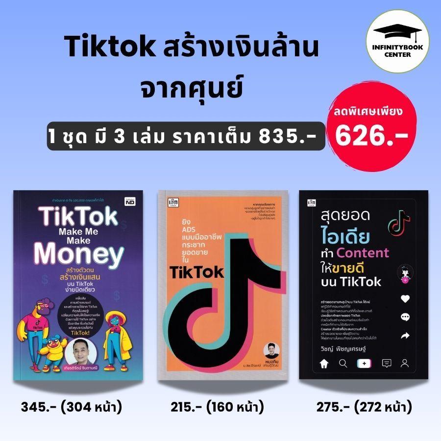 หนังสือชุด Tiktok สร้างเงินล้านจากศุนย์ (1 ชุด มี 3 เล่ม) : การตลาด กลยุทธ์การตลาด เทคนิคการขาย TikT