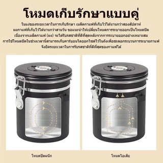 กล่องเก็บเมล็ดกาแฟสแตนเลส กระป๋องเก็บกาแฟ ขนาด1.2L 1.5L 1.8L ✨ระบบสูญญากาศ กันความชื้น ฟรีช้อนสแตนเลส!!