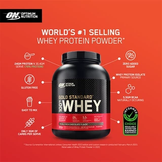 Optimum Nutrition Gold Standard Whey Protein 5 Lbs. เวย์โปรตีนไอโซเลตเป็นส่วนประกอบหลัก