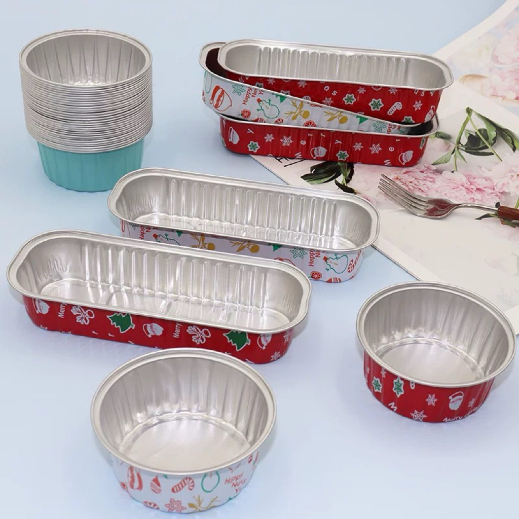 A1387 ใหม่คริสต์มาส กล่องอลูมิเนียมฟอยล์ หลายขนาด ปาร์ตี้คริสต์มาส หนาทนอุณหภูมิสูง