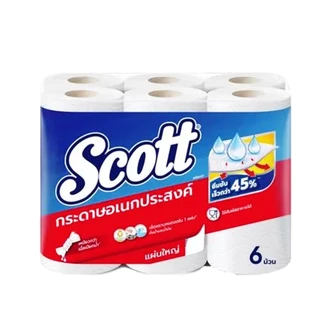 Scott ทิชชูม้วน 4 รุ่น สำหรับเช็ดทำความสะอาดได้ทั่วไปและซับน้ำมันจากอาหารทอด แพ็ค 6 ม้วน tissue roll