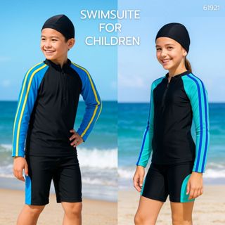 🔥พร้อมจัดส่งเเล้วตอนนี้🔥ชุดว่ายน้ำพร้อมหมวก สำหรับเด็กโต เเล…