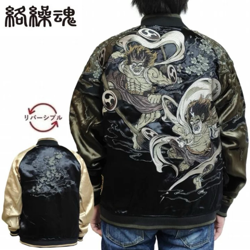 เสื้อ sukajan jacket เสื้อปักลายญี่ปุ่น เสื้อซูกะจัน สุกะจัน  Karakuri  Fujin Raijin เทพเจ้าสายฟ้าพายุฟูจินไรจิน