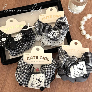Cute 423 ยางมัดผม ยางรัดผม หนังยางโดนัทโทนสีดำขาว