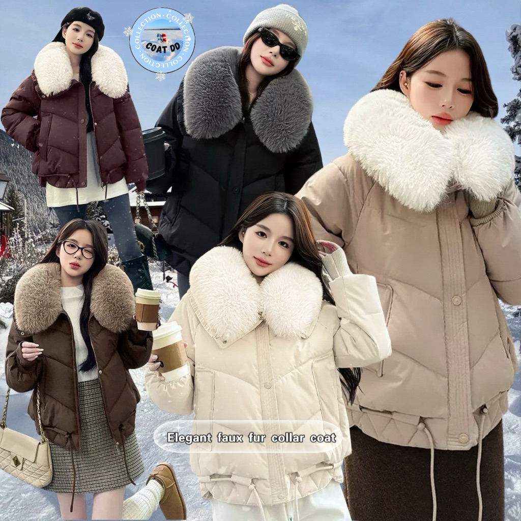 DD(no.138)🏹=͟͟͞♡ Elegant Faux Fur Collar Coat ✰ˊˎ🍂🧺𓍯โค้ทกันหนาวปกคอเฟอร์เทียมถอดออกได้ สวยฟูนุ่มมากๆ กันหนาวติดลบกันหิมะ