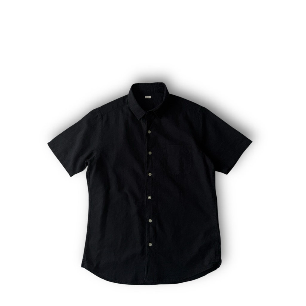 GU / Linen shirt sleeve shirt , black