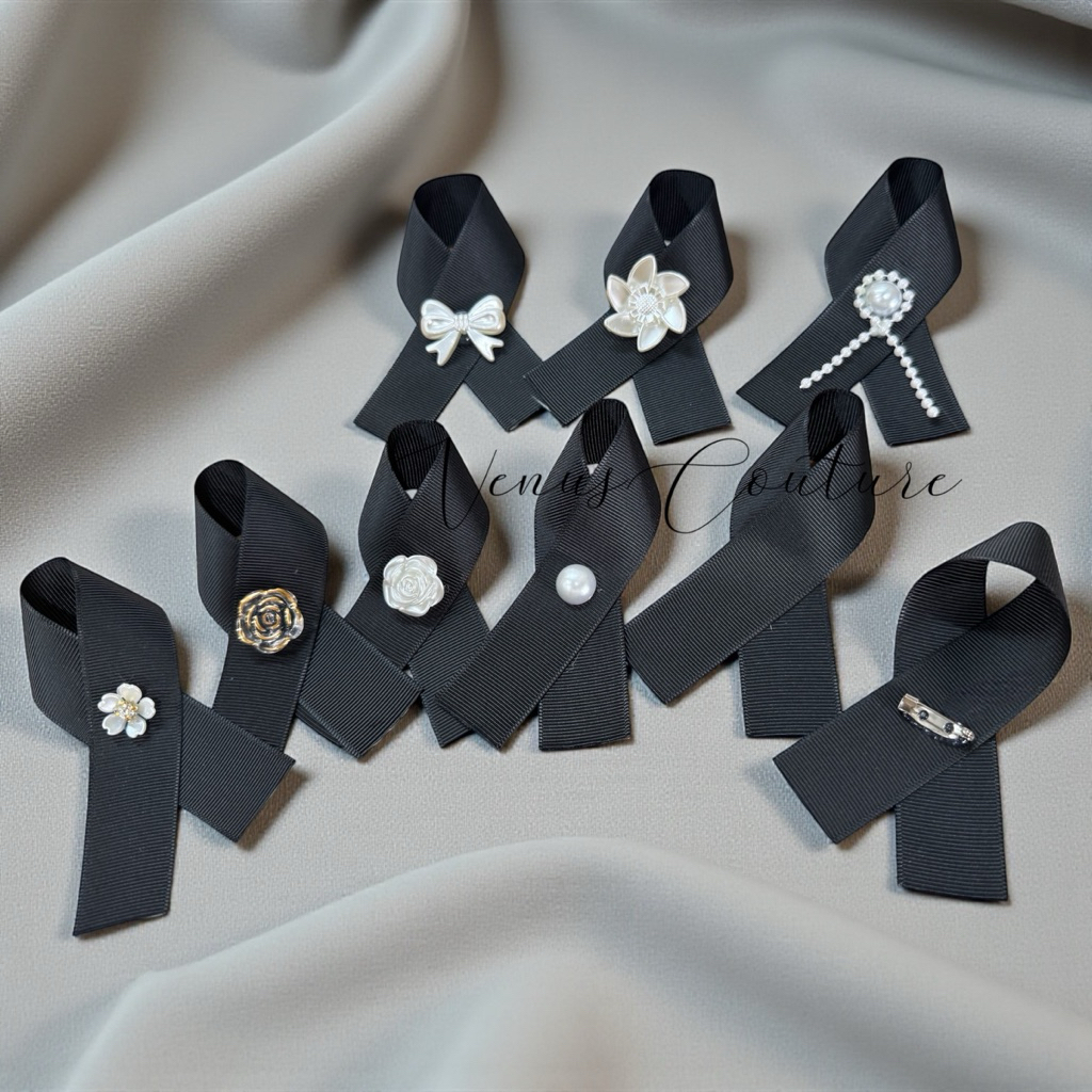 [พร้อมส่งทันที] ริบบิ้นไว้อาลัย พร้อมใช้งาน สำเร็จรูป ผ้ากรอสเกรน เข็มกลัดไว้อาลัย ริบบิ้นสีดำ ริบบิ้นไว้ทุกข์ โบว์สีดำ