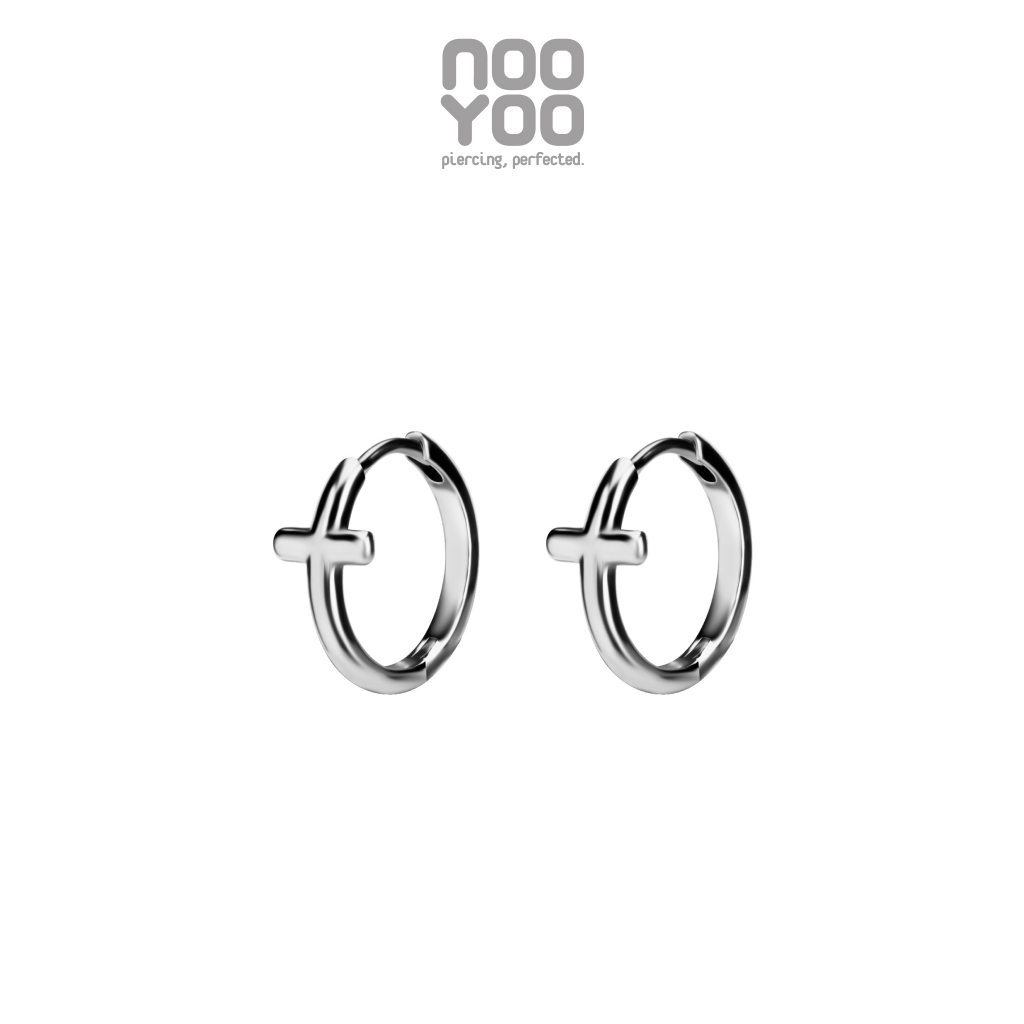 NooYoo ต่างหูสำหรับผิวแพ้ง่าย  Cross Hoops Sugical Steel