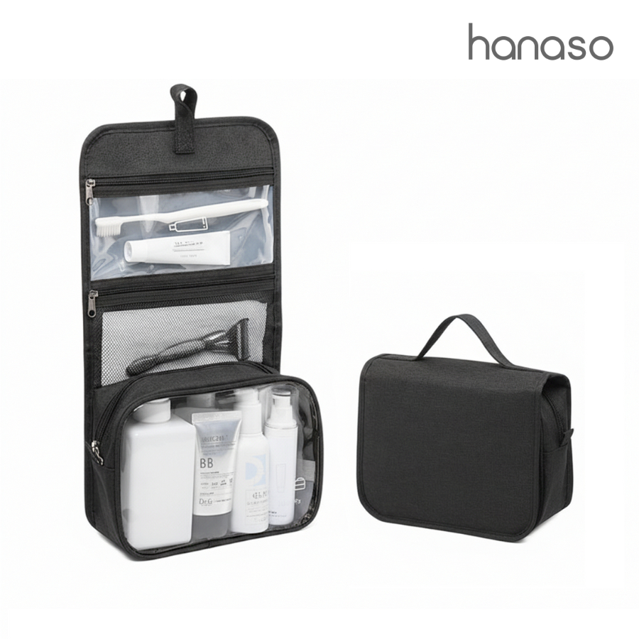 Hanaso กระเป๋าใส่อุปกรณ์อาบน้ำ จัดระเบียบเดินทาง แขวนได้ สำหรับพกพา กันน้ำ มีที่แขวน Toiletry bag