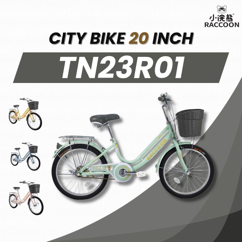 RACCOON TN23R01 จักรยานแม่บ้าน ขนาดล้อ 20 นิ้ว มีตะกร้าหน้า พร้อมที่นั่งคนซ้อน by EM MOTOR