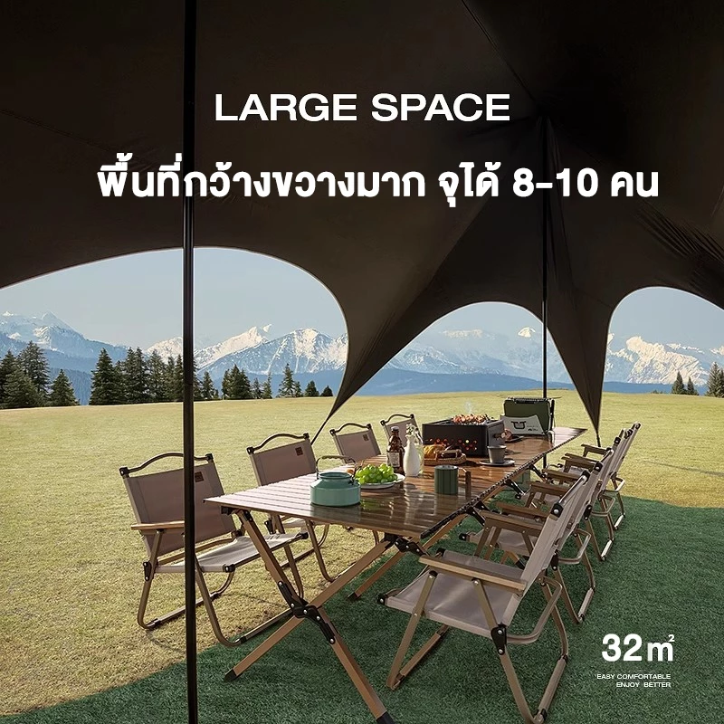 อุปกรณ์ครบชุด ฟลายชีท ผ้าใบ 32㎡ เต้นท์แคมปิ้ง อุปกรณ์เดินป่าตั้งแคมป์ กันแดด กันฝน ฟรายชีท พร้อมเสา2ต้น thumbnail 4