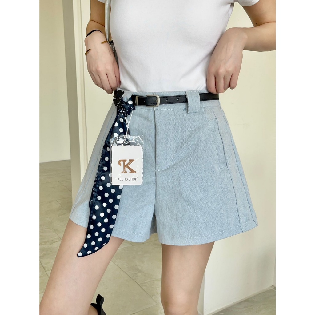 Reallyshops #9356(K) กางเกงขาสั้น เข็มขัด+ผ้า เอวยางยืด ผู้หญิง พร้อมส่ง ราคา ถูกที่สุด ดีลบีเคเค แกลเลอรีภาพที่ 3