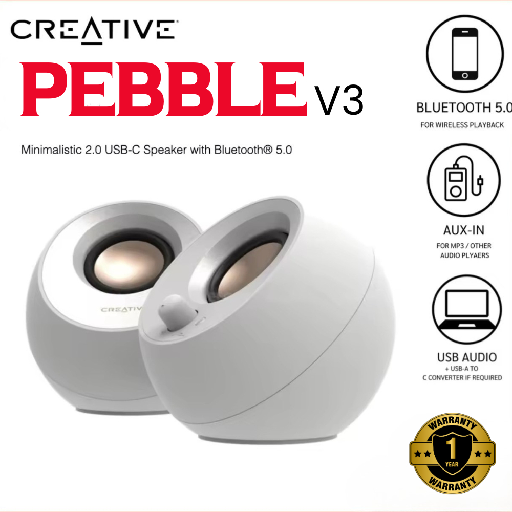 ลำโพงคอมพิวเตอร์ Creative Pebble V3 Bluetooth 5.0 ลำโพง USB-C สเตอริโอ เสียงคมชัด ทรงกลมมินิมอล