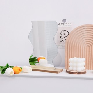 กระจกตั้งโต๊ะ กระจกทรงก้อนเมฆ กระจกแต่งหน้า ทรงกลม พร้อมฐานไ…