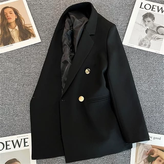 🔥ส่งไวจากไทย🔥 Blazer เสื้อสูทผู้หญิง เสื้อสูทสีกากีอารมณ์สบาย ๆ ใหม่ของผู้หญิง มี 4 สี，สไตล์โลหะสี่ปุ่ม