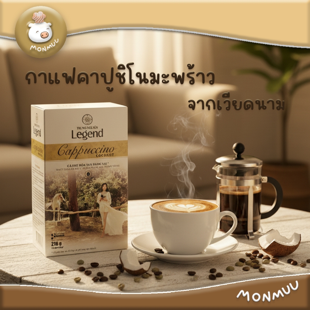 กาแฟสำเร็จรูปคาปูชิโนมะพร้าว Trung Nguyen Legent NANO+ กล่อง12ซอง นุ่มเข้ม กลมกล่อม จากเวียดนาม