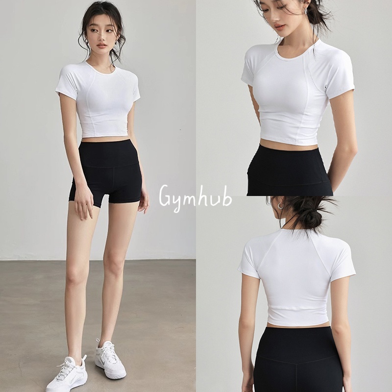 GYMHUB เสื้อสั้นออกกำลังกาย ระบายอากาศ แขนสั้น สำหรับโยคะ พิลาทิส ดีไซน์กระชับ