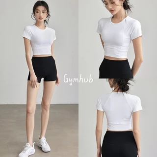 GYMHUB เสื้อสั้นออกกำลังกาย ระบายอากาศ แขนสั้น สำหรับโยคะ พิลาทิส ดีไซน์กระชับ