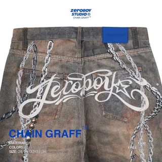 ZEROBOY STUDIO — CHAIN GRAFF™ กางเกงเดนิมสไตล์สตรีทผสานลวดลายโซ่