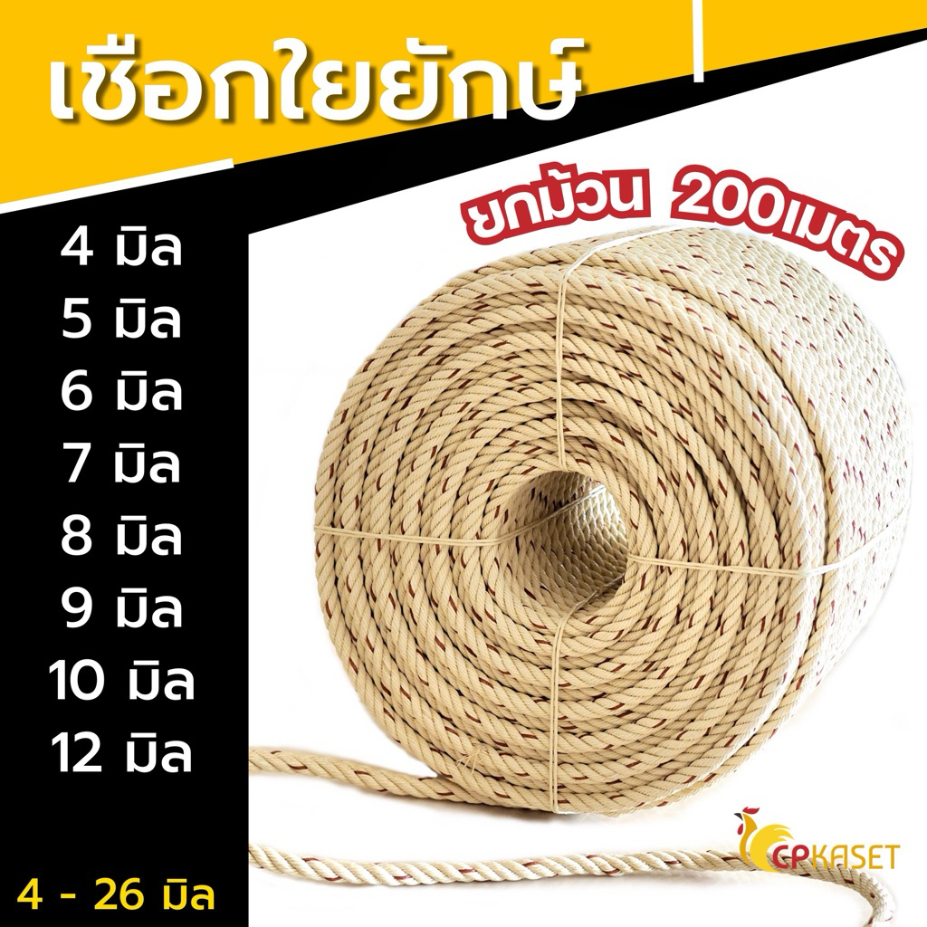 เชือกใยยักษ์ เกรดA ขนาด 4,5,6,7,8,9,10,12มิล ยาว 200เมตร (ยกม้วน)