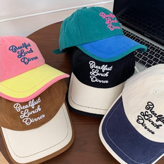 พร้อมส่ง คุณภาพสูง หมวกแก๊ป เกาหลีปักตัวอักษรLunch-Dinner