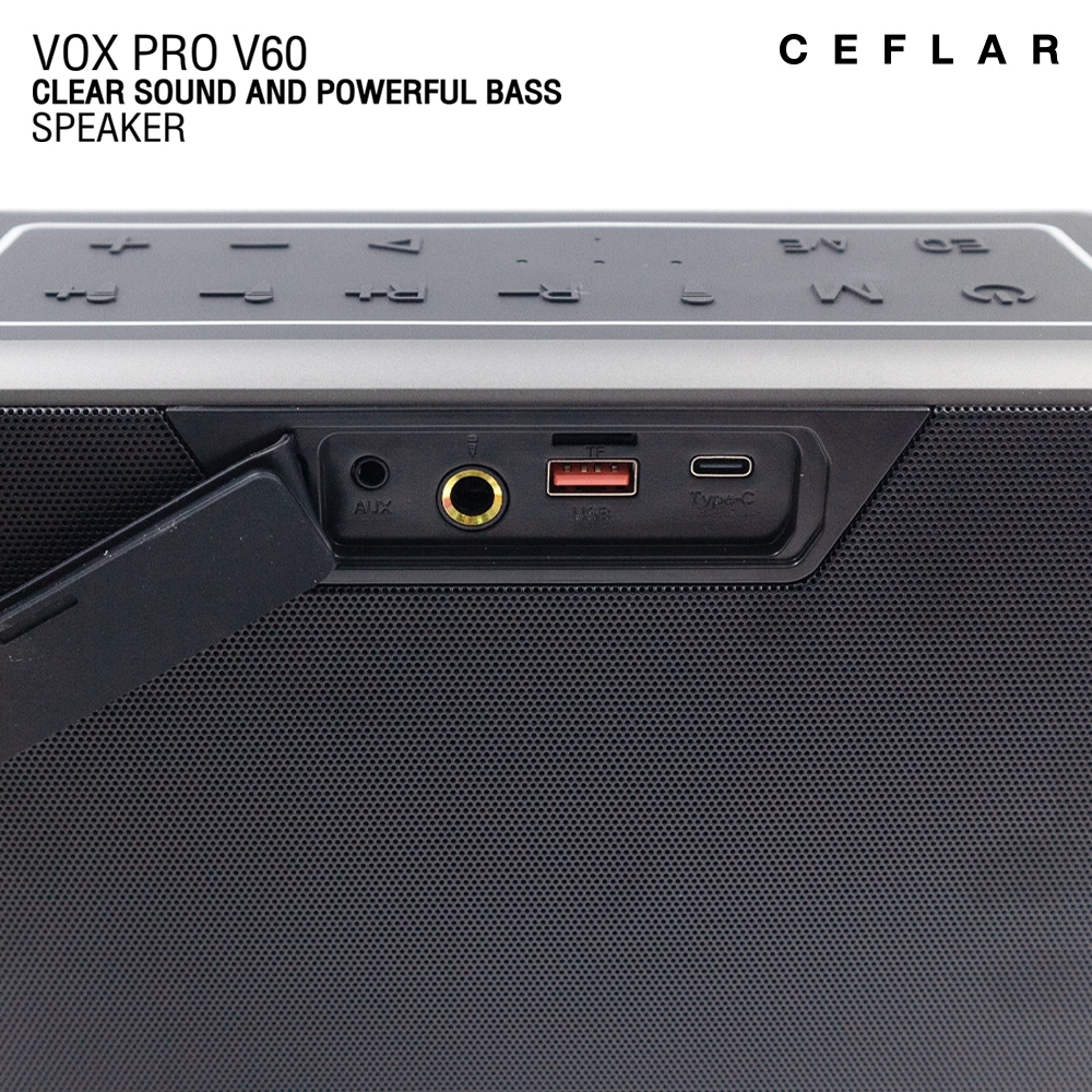 CEFLAR VOX PRO V60 ตู้ลำโพงบลูทูธ พร้อมไมโครโฟนไร้สายถือคู่ เหมาะกับการร้องคาราโอเกะ พกพาสะดวก - รูปที่ 7