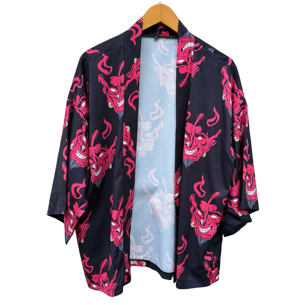 เสื้อคลุมกิโมโน SHEIN Manfinity Men Demon Print Open Front Kimono Robe