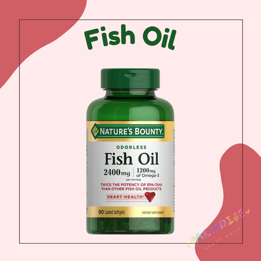 Nature's Bounty Fish Oil น้ำมันปลา 1200, 2400mg | โอเมก้า 3 บำรุงสมอง หัวใจ ลดไขมันในเลือด USA🇺🇸