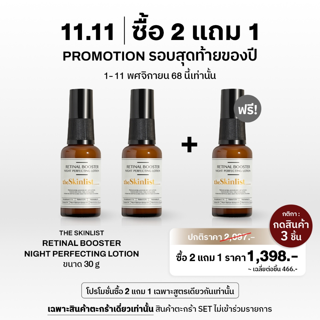 [ ซื้อ 2 แถม1 กด 3 ชิ้น ]THESKINLIST Retinal Booster Night Perfecting Lotion ( Retinaldehyde, Retina