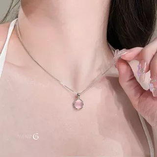 GLAMOR✨สร้อยคอเงิน Optic Rose สร้อยคอคริสตัลสีชมพูตาแมว มีระดับ สายเกาหลี ประณีต