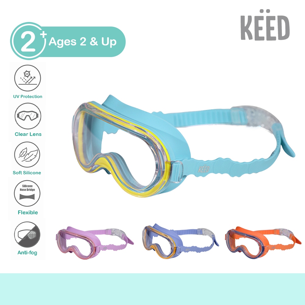 KEED : แว่นตาว่ายน้ำเด็ก หน้ากว้าง เลนส์ใส เหมาะสำหรับน้อง 2 ปีขึ้นไป  *3039*