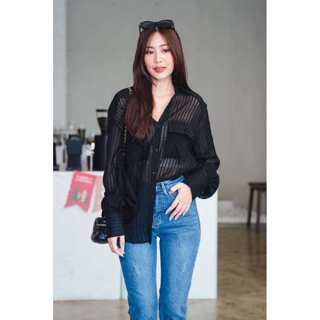 เสื้อเชิ้ตแขนยาวผ้าซีทรู Women Lady Clothing ผู้หญิง
