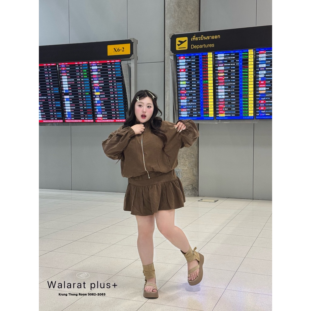 WP ชุดเซ็ต เสื้อแจ็คเก็ตแขนยาวซิปหน้า+กระโปรงระบาย ผ้าหนังกลับ ไซส์ใหญ่ - รูปที่ 6