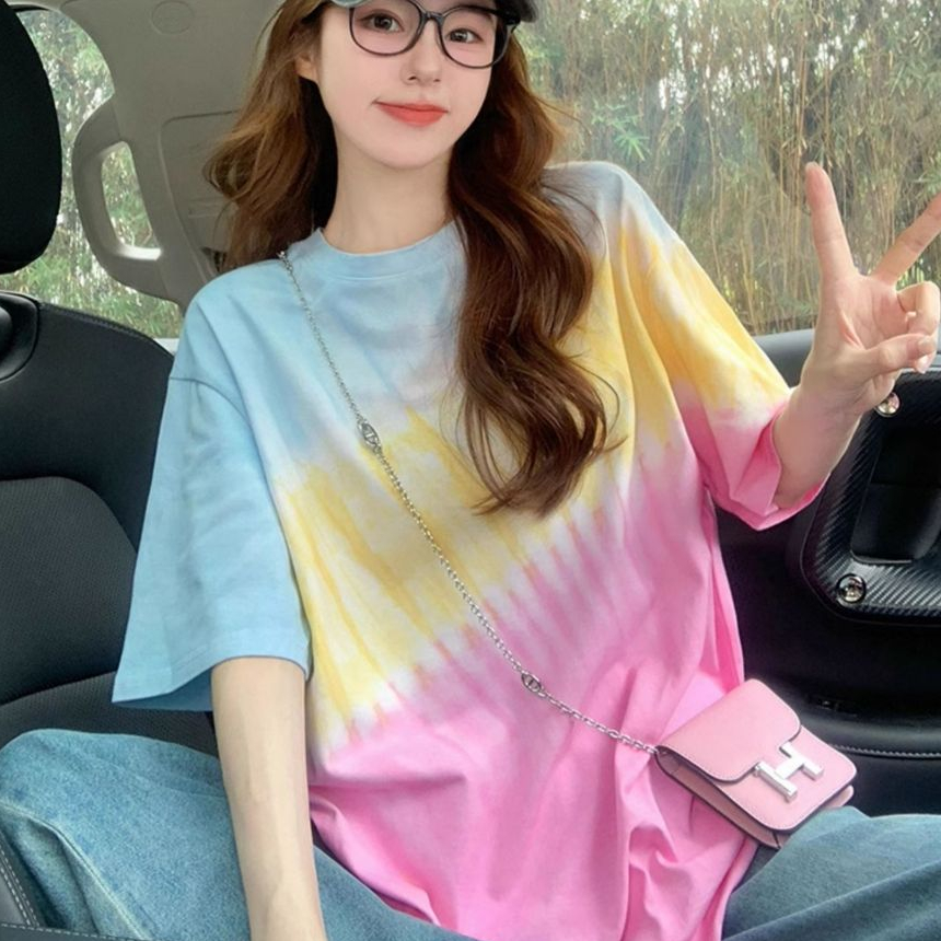 เสื้อยืดมัดย้อมสวยๆผู้หญิงฤดูร้อนใหม่ Oversize เสื้อผ้าสาวอวบไซส์ใหญ่ แฟชั่นเกาหลี เสื้อโอเวอร์ไซส์คนอวบทรงหลวมน่ารักๆ รูปที่ 7