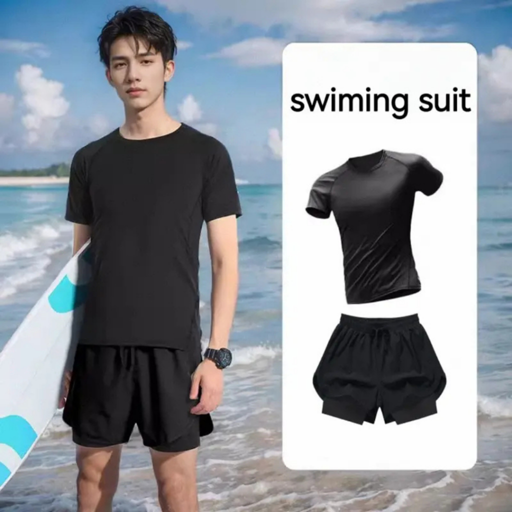 ชุดว่ายน้ำผู้ชาย เสื้อป้องกันโป๊ ชุดดำน้ำ เหมาะสำหรับผู้ใหญ่ กางเกงว่ายน้ำผู้ชาย กันแดด
