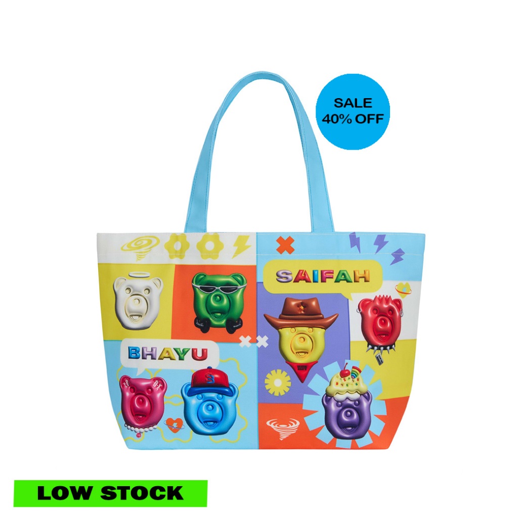AUSPICIOUS BEARS กระเป๋าผ้าแคนวาส Tote ใบใหญ่ สายสะพายไหล่ได้