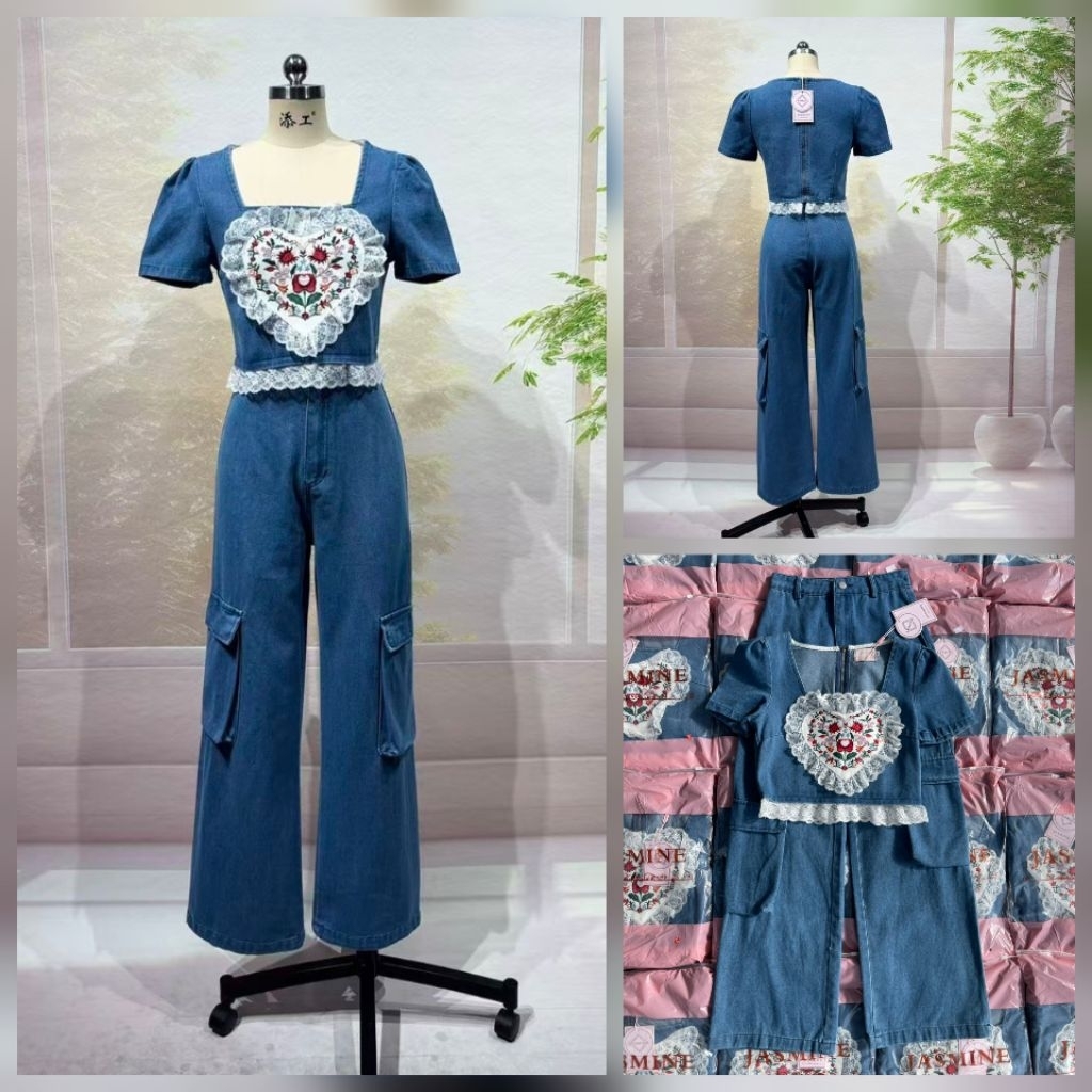 278 มีS-4xl[เอวเล็ก1"]เซตกางเกงยีนส์ขายาวทรงคาโก้