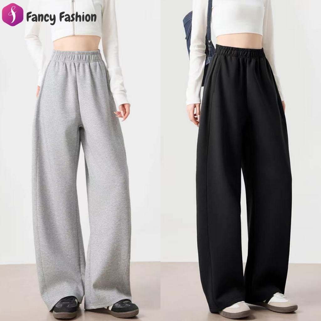 Fancy Fashuon กางเกงลำลองผู้หญิง มีสีดำและสีเทา ทรงขาตรง เอวสูง เข้ารูป ไซส์ M-2XL