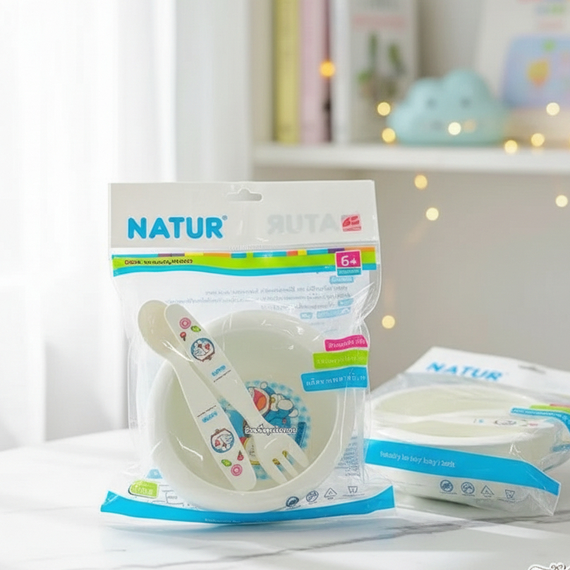 NATUR ชุดภาชนะบรรจุอาหารเด็ก 3 ชิ้น ลาย ลาย Doraemon ลิขสิทธิ์แท้ (คละลาย)