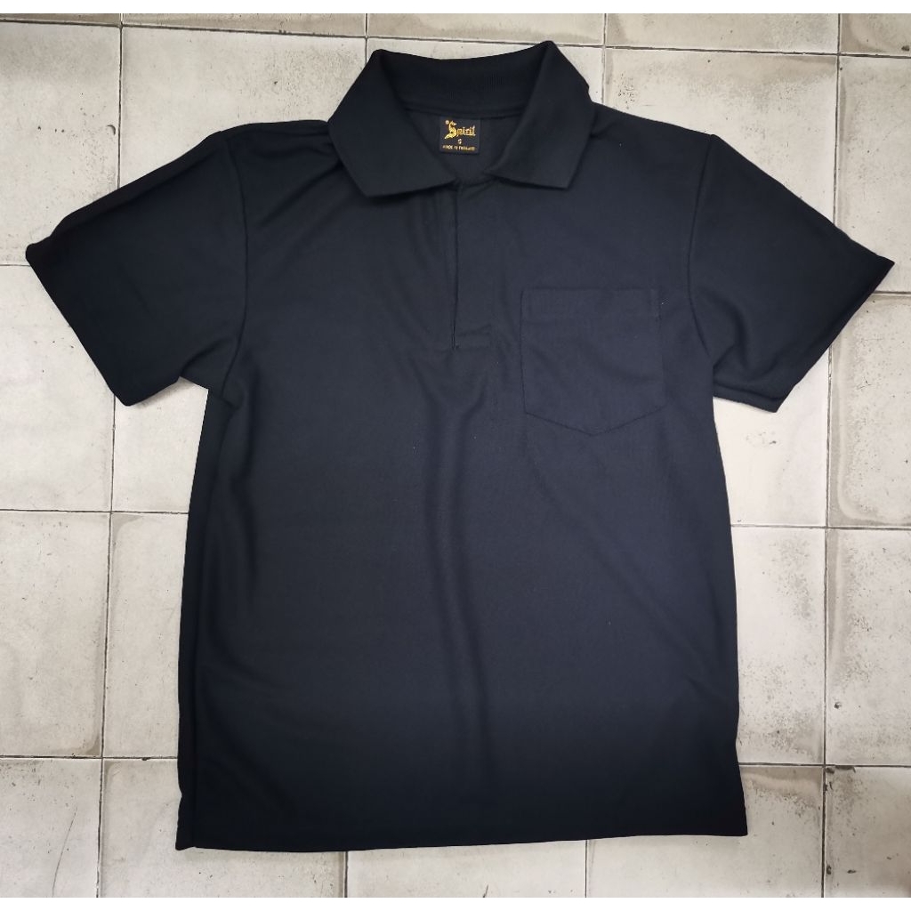 BLACK COLLARเสื้อโปโลดำSPIRIT​ of happiness and the dream come true มีกระเป๋า​ superior quality up to date style