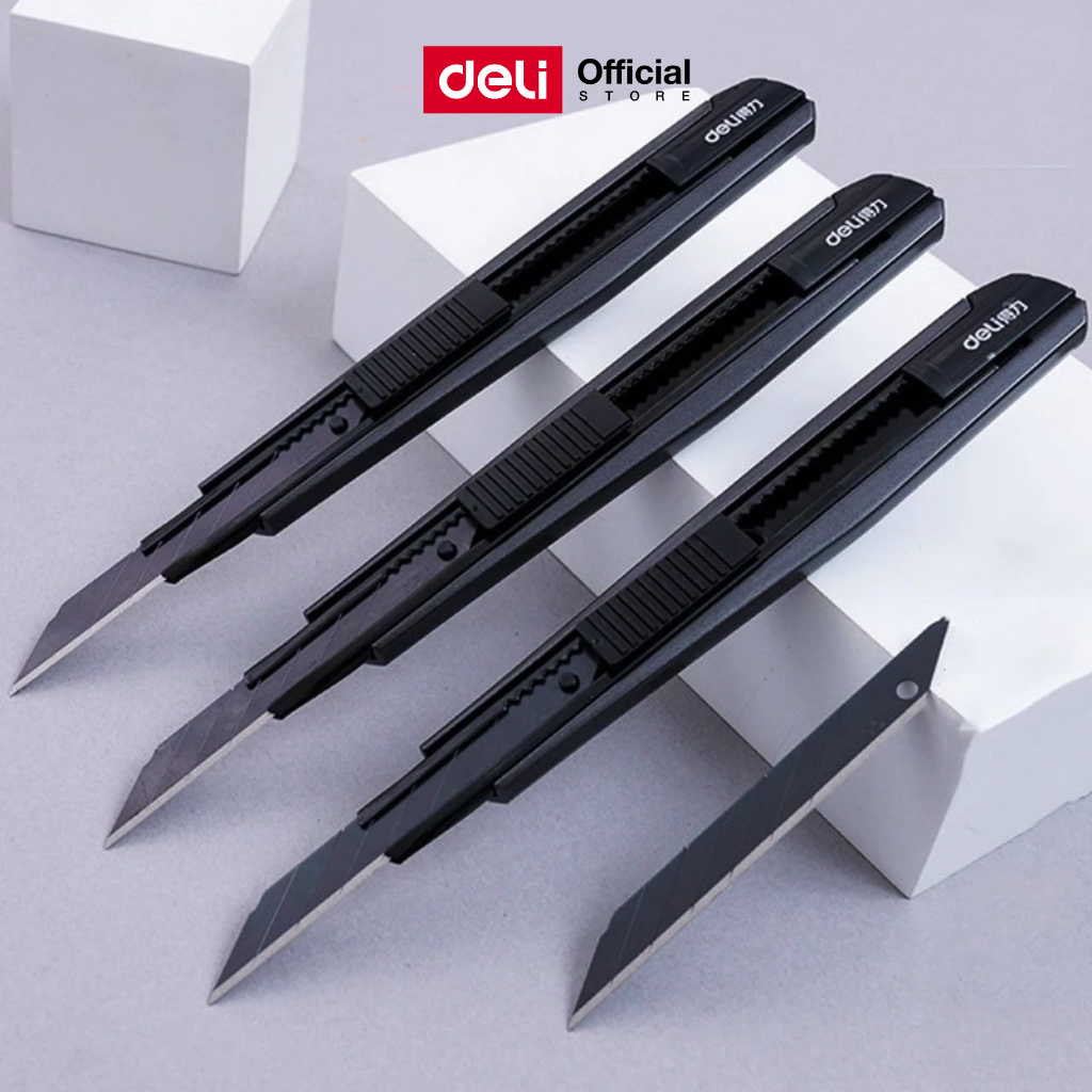 คัตเตอร์ Deli มีดคัตเตอร์ คัทเตอร์ตัดกระดาษ สีดำ ใบมีดคัดเตอร์ ตัด งานศิลปะ ราคาถูก ใบมีดเอียง 30°