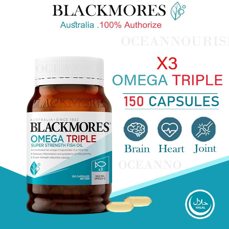 Blackmores Omega Fish Oil น้ำมันปลาทะเลลึก 3 เท่า เพื่อการปกป้องหัวใจและหลอดเลือด รวมทั้ง DHA เข้มข้น 3 เท่า