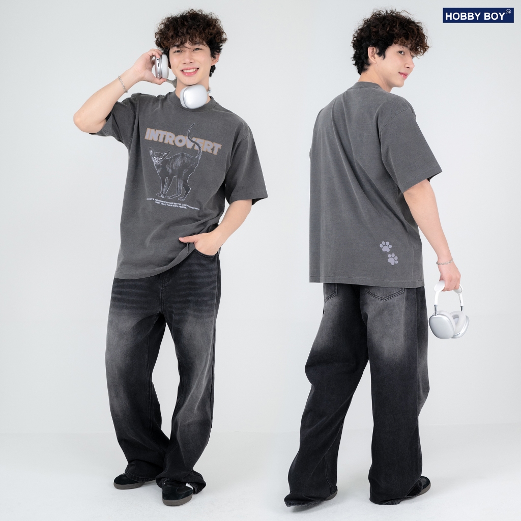 HOBBY BOY - INTROVERT เสื้อคอฟิต สีเทาเฟด