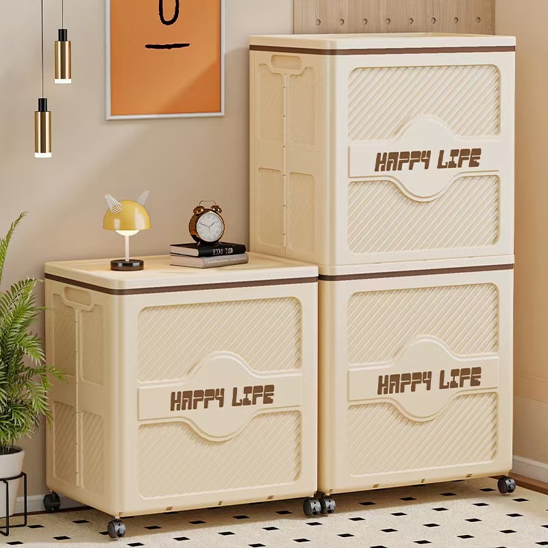 HEINOกล่องเก็บเสื้อผ้าความจุขนาดใหญ่พร้อมล้อ กล่องเก็บของเล่นและของเบ็ดเตล็ดแบบฝาพับเพิ่มหนา