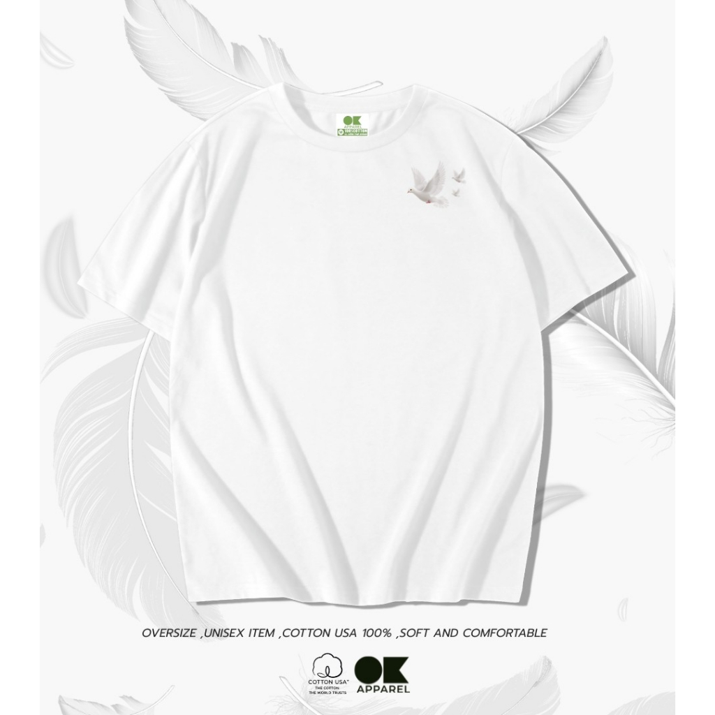 OK Apparel เสื้อยืดคอกลมแขนสั้น ลาย Bird Oversize Cotton USAคุ้มสุด!