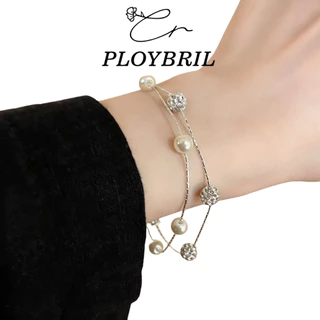PLOYBRIL💕Kroean 925 Sliver ลูกปัดชุบ Starry Sky Pearl Shining Brightly สร้อยข้อมือปรับผู้หญิงเครื่องประดับของขวัญ S015