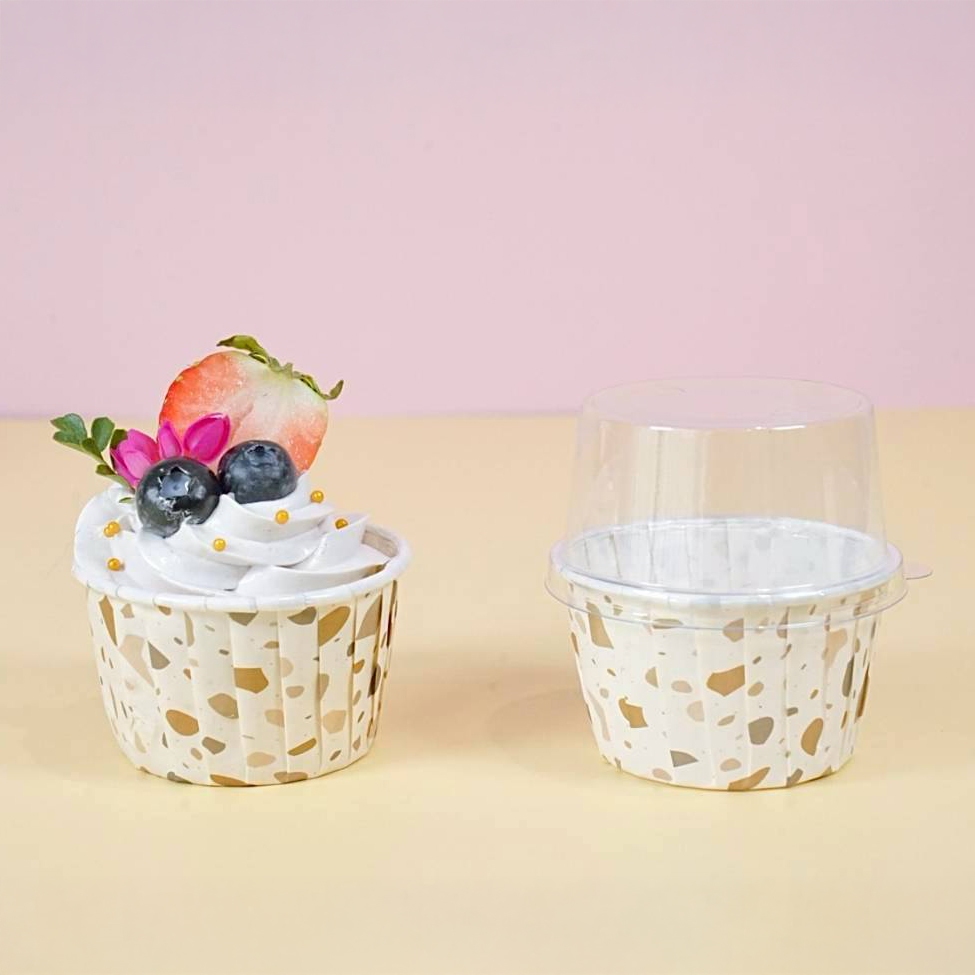 ถ้วยคัพเค้กพรีเมียม ลายหินอ่อน พร้อมฝาโดม SWEET PARIS CC-03 L (25 ชุด) ถ้วยอบมัฟฟิน ขนมปัง มินิมอล Food Grade