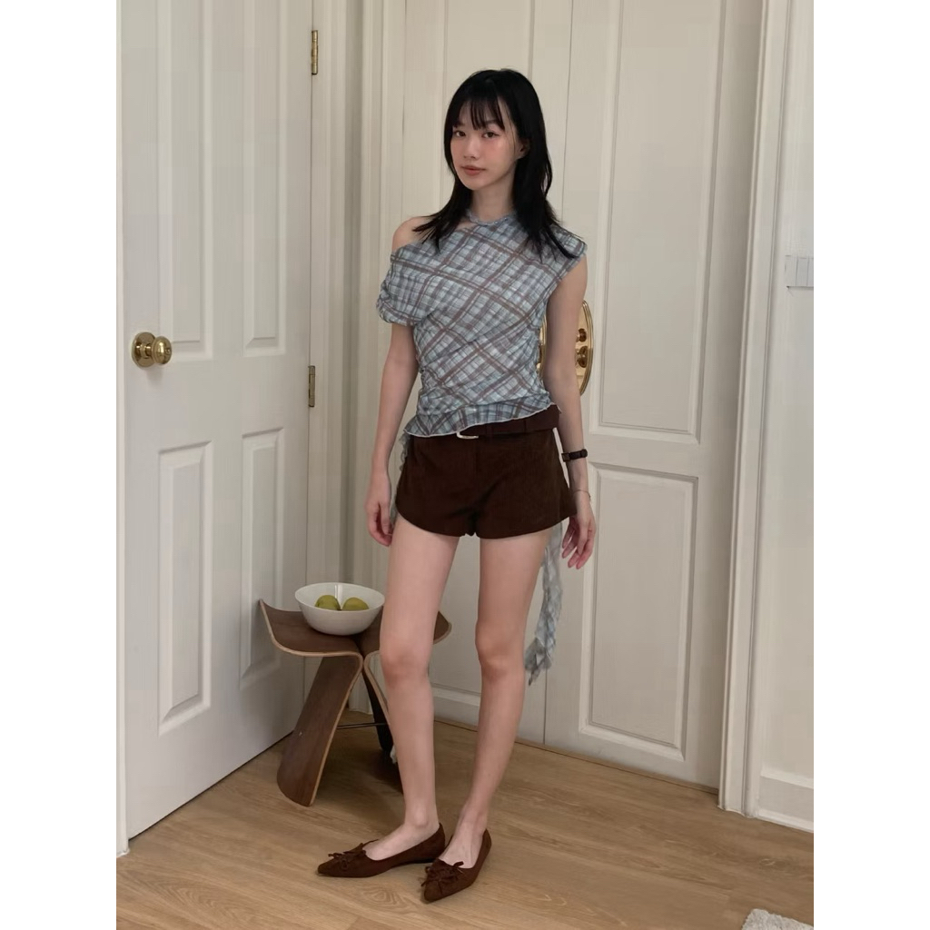 ส่งต่อ nomade.bkk เสื้อแขนสั้นปาดไหล่ sunblush top สีฟ้า (BLUE)